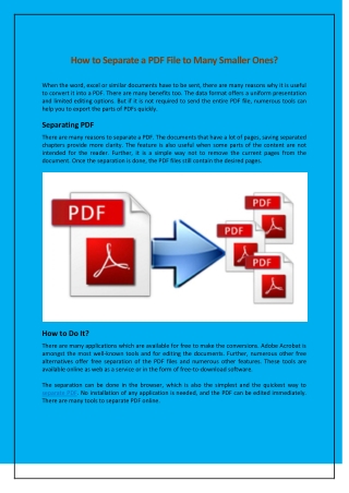 How to Separate a PDF File to Many Smaller Ones?