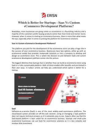 Which is Better for Startups - Saas Vs Custom eCommerce Development Platforms?