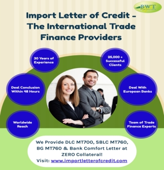 International Trade Finance Providers – DLC MT700 – SBLC MT760