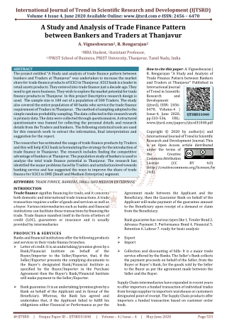 The project entitled "A Study and analysis of trade finance pattern between bankers and Traders at Thanjavur" was under