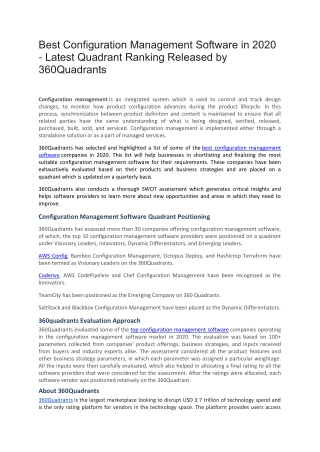 Best Configuration Management Software in 2020 - Latest Quadrant Ranking Released by 360Quadrants