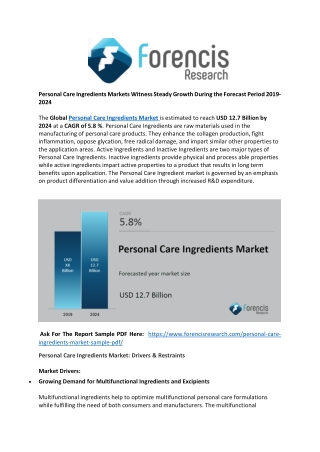 Personal Care Ingredients Market Is Registering a Healthy 5.8% CAGR Between 2019 And 2024