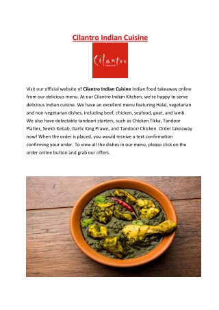 Cilantro Indian Cuisine Menu Truganina, VIC - 5% Off