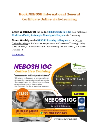 Book NEBOSH International General Certificate Online via E-Learning