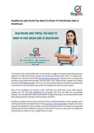 Healthcare Jobs Portal You Need To Know To Find Dream Jobs In Healthcare