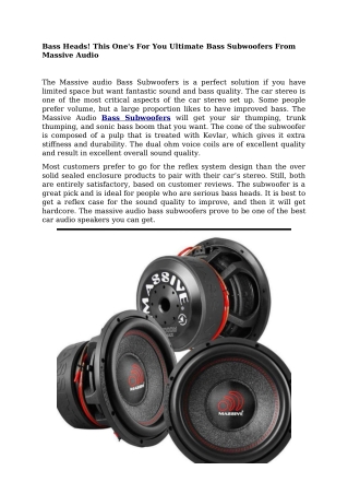 Bass Heads! This One's For You Ultimate Bass Subwoofers From Massive Audio