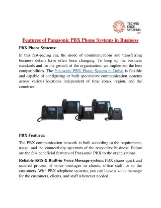 Features of Panasonic PBX Phone Systems in Business