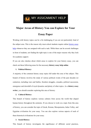 Major Areas of History You can Explore for Your Essay Paper