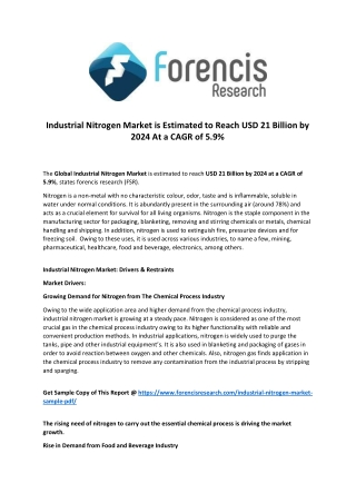 Industrial nitrogen market is estimated to reach usd 21 billion by 2024 at a cagr of 5.9%