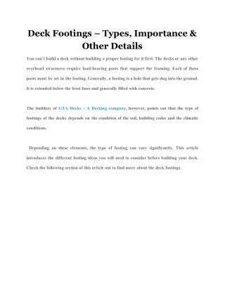 Deck Footings – Types, Importance & Other Details