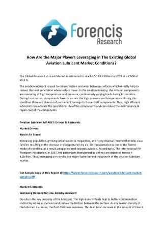 How Are the Major Players Leveraging in The Existing Global Aviation Lubricant Market Conditions?