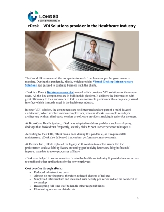 zDesk – VDI Solutions provider in the Healthcare Industry
