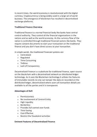 The Important Benefits of Decentralized Finance?