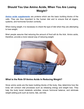 Should You Use Amino Acids, When You Are Losing Weight?