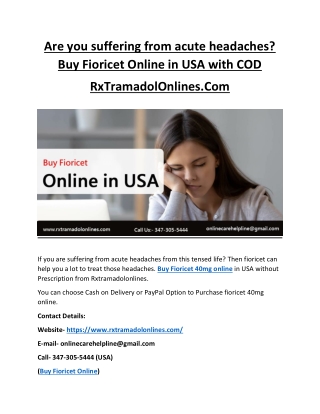 Are you suffering from acute headaches? Buy Fioricet Online in USA with COD