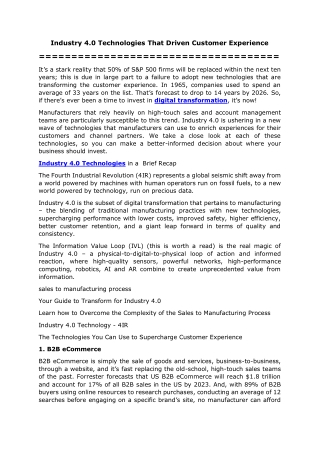 Industry 4.0 Technologies That Driven Customer Experience