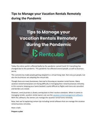 Tips to Manage your Vacation Rentals Remotely during the Pandemic