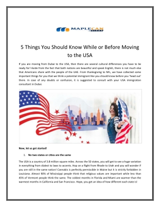 5 Things You Should Know While or Before Moving to the USA