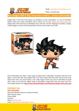 Dragon Ball Z Pop Vinyl Rare-Ozzie Collectables