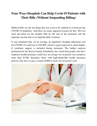 Four Ways Hospitals Can Help Covid-19 Patients with Their Bills (Without Suspending Billing)