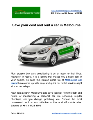 Save your cost and rent a car in Melbourne