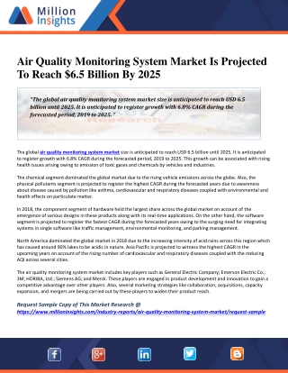 Air Quality Monitoring System Market Is Projected To Reach $6.5 Billion By 2025