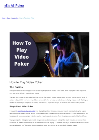 How to Play Video Poker