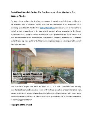 Godrej Worli Mumbai Booking Offers