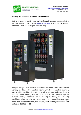 Looking for a Vending Machine in Melbourne?