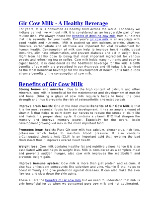 Gir Cow Milk - A Healthy Beverage