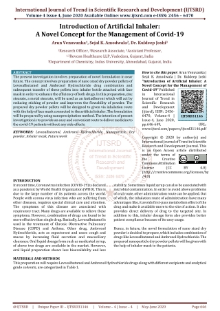 Introduction of Artificial Inhaler A Novel Concept for the Management of Covid 19