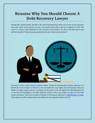 Reasons Why You Should Choose A Debt Recovery Lawyer