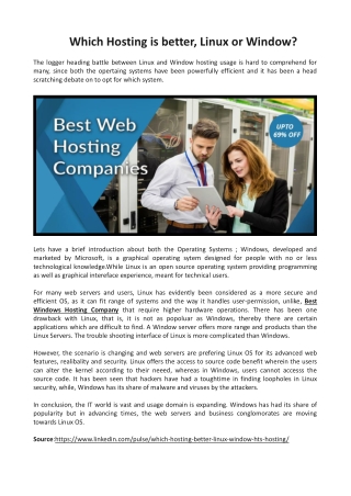 Which Hosting is better, Linux or Window?