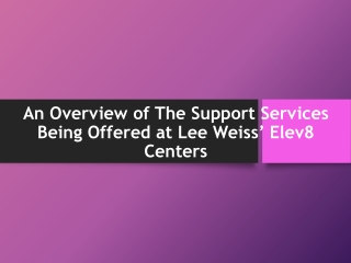 An Overview of The Support Services Being Offered at Lee Weiss’ Elev8 Centers