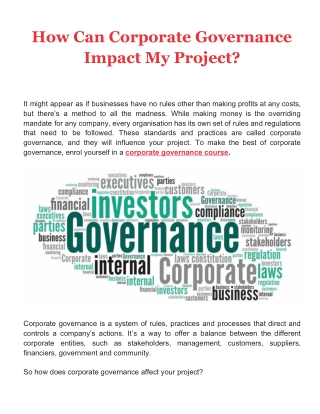 How Can Corporate Governance Impact My Project?