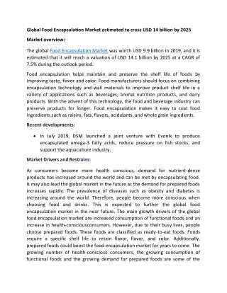 Increasing preference for healthy foods propels the Global Food Encapsulation Market