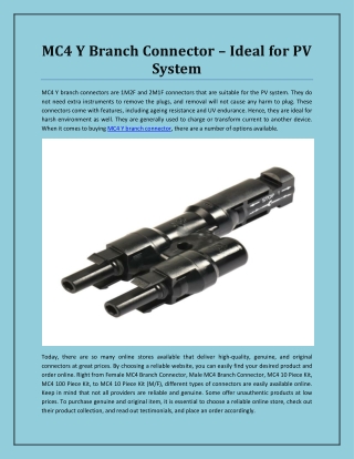 MC4 Y Branch Connector – Ideal for PV System