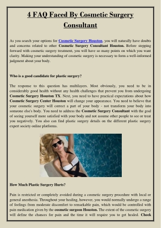 4 FAQ Faced By Cosmetic Surgery Consultant