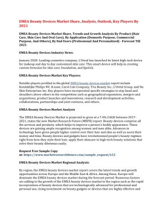EMEA Beauty Devices Market Share, Analysis, Outlook, Key Players By 2021