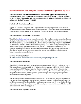 Perfusion Market Size Analysis, Trends, Growth and Dynamics By 2023