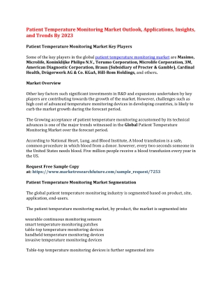 Patient Temperature Monitoring Market Outlook, Applications, Insights, and Trends By 2023