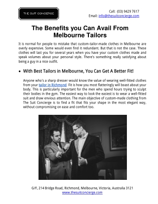 The Benefits you Can Avail From Melbourne Tailors