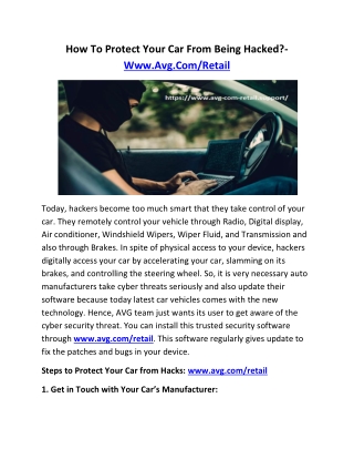 How To Protect Your Car From Being Hacked?- Www.Avg.Com/Retail