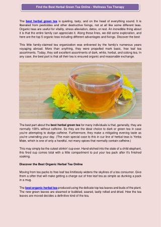 Find the Best Herbal Green Tea Online - Wellness Tea Therapy