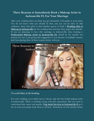 Three Reasons to Immediately Book a Makeup Artist in Jacksonville FL For Your Marriage