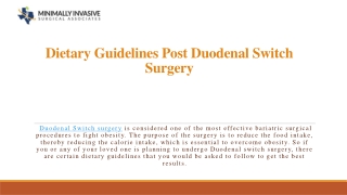 Dietary Guidelines Post Duodenal Switch Surgery