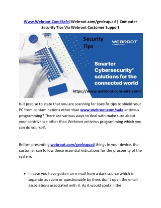 Www.Webroot.Com/Safe|Webroot.com/geeksquad | Computer Security Tips Via Webroot Customer Support