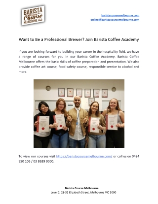 Want to Be a Professional Brewer? Join Barista Coffee Academy