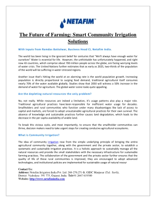 The Future of Farming: Smart Community Irrigation Solutions