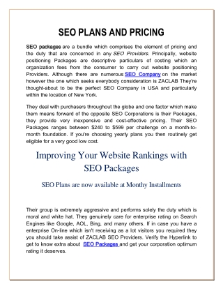 SEO PLANS AND PRICING